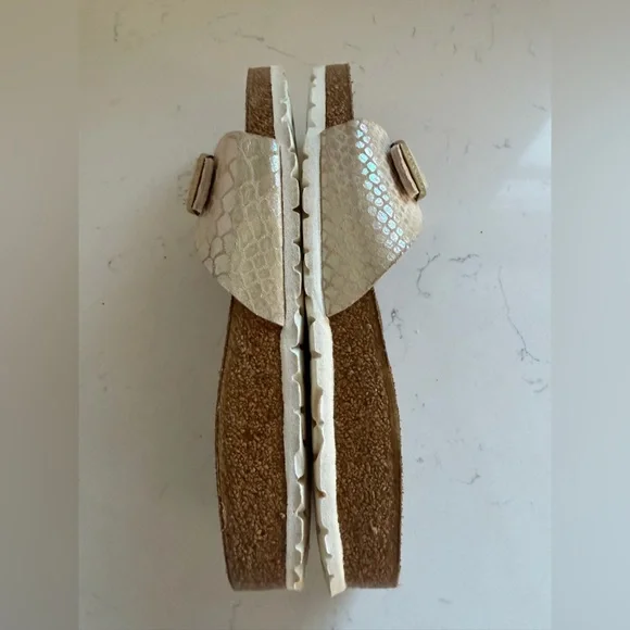 Birkenstock Cream/Gold Snakeskin Print Madrid Slide Sandals Women’s 6.5 - Picture 3 of 9